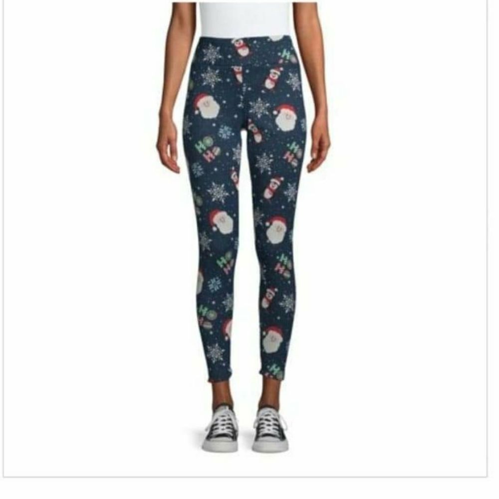 No Boundaries NOBO Leggings Christmas Santa Penguin Lined Jr Medium 7-9 New OOS